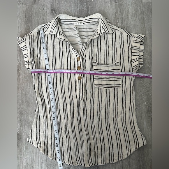 Blu Pepper White Stripe Half Button Collared Short Sleeve Shirt Size Medium - Picture 5 of 7